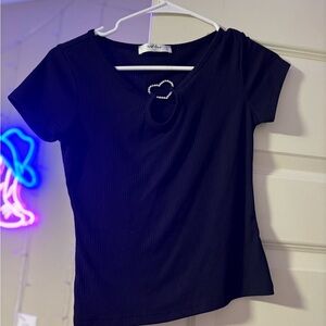 Elegant Black Top with Heart Detail